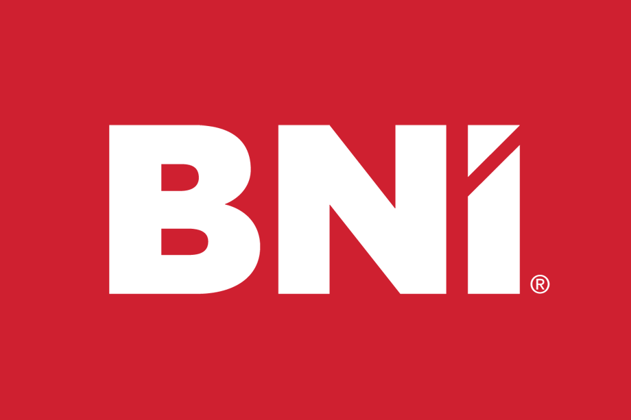 BNI logo in white over red background