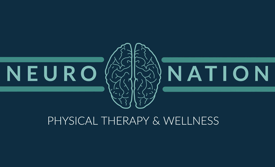 Neuro Nation Physical Therapy Logo - Muted aqua sans-serif type with brain icon in middle