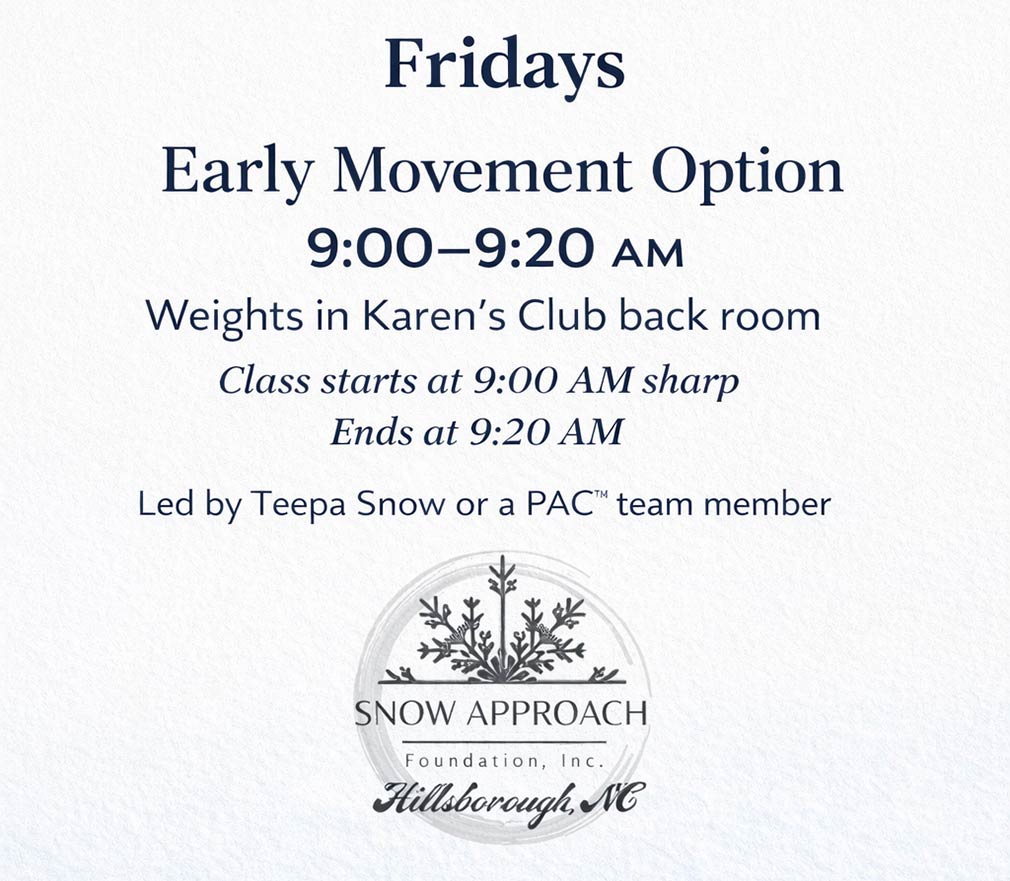 Graphic showing navy blue serif type and Snow Approach logo over textured paper background